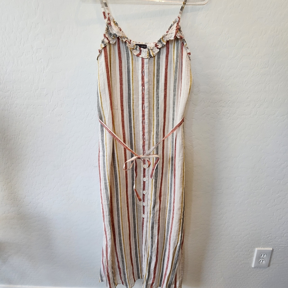 NWT Vince Camuto Sleeveless Canyon Stripe Linen Button Down Dress Size M